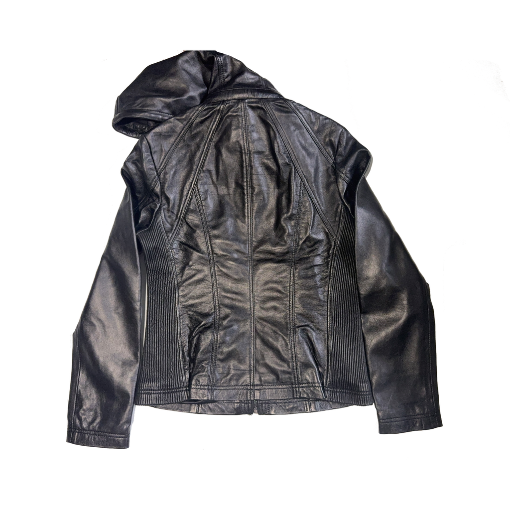 Ribbed Panel Leather Moto Jacket