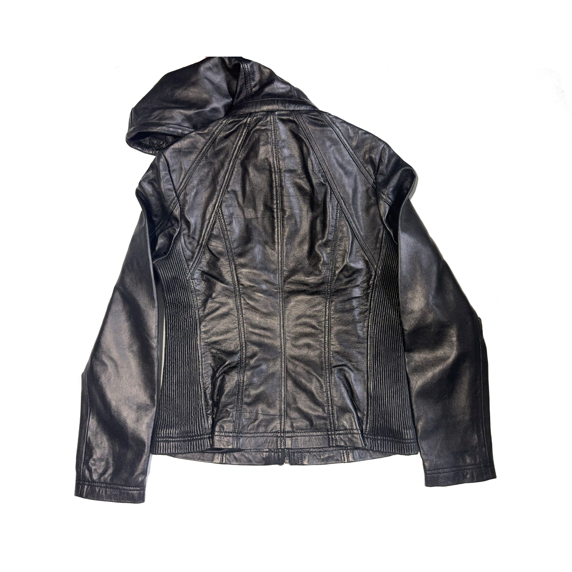 Ribbed Panel Leather Moto Jacket