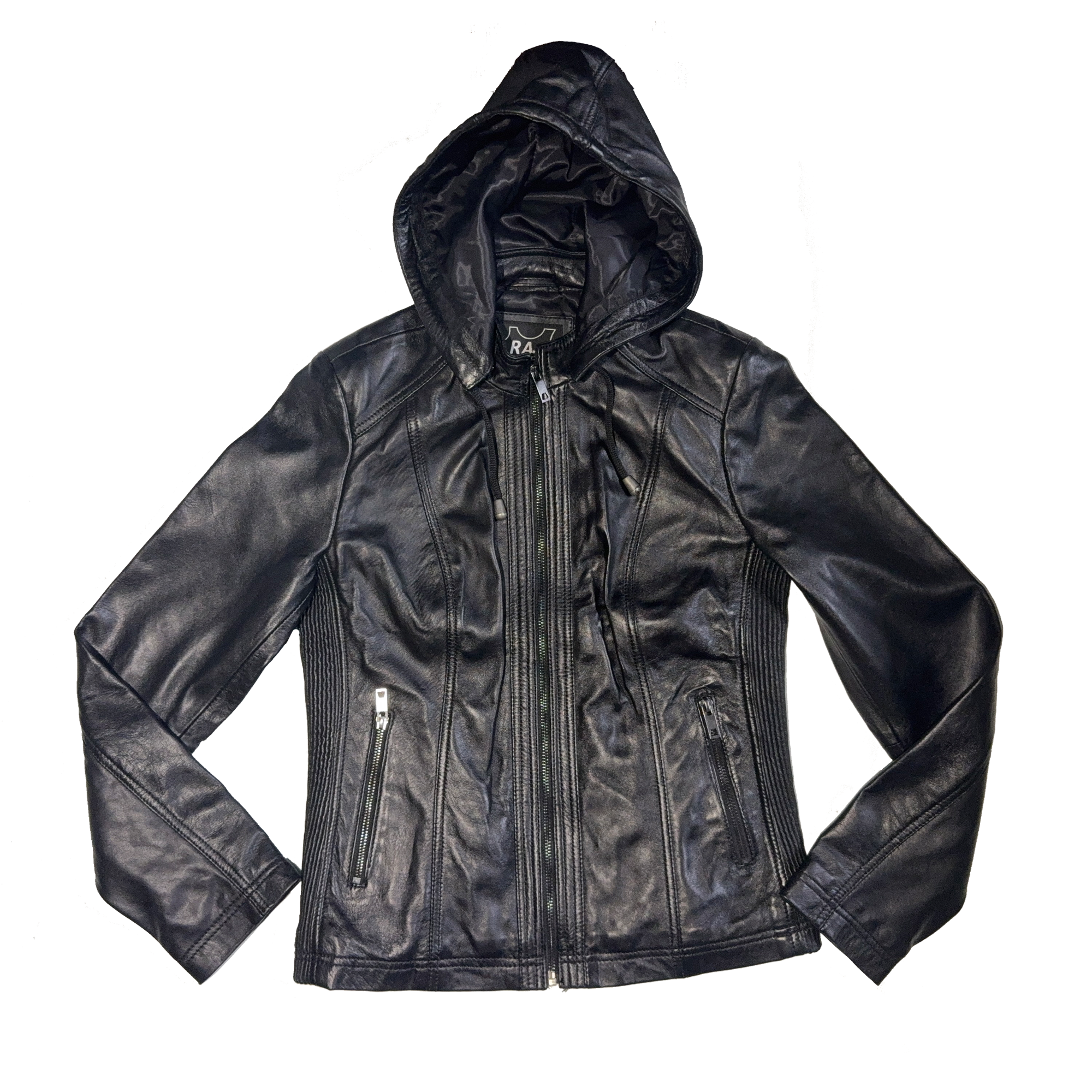 Ribbed Panel Leather Moto Jacket