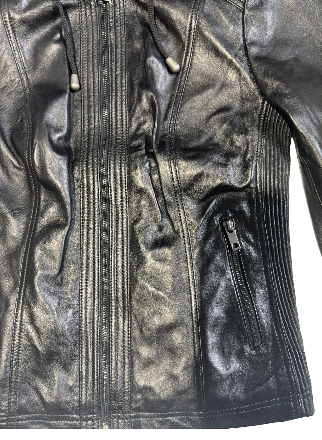 Ribbed Panel Leather Moto Jacket