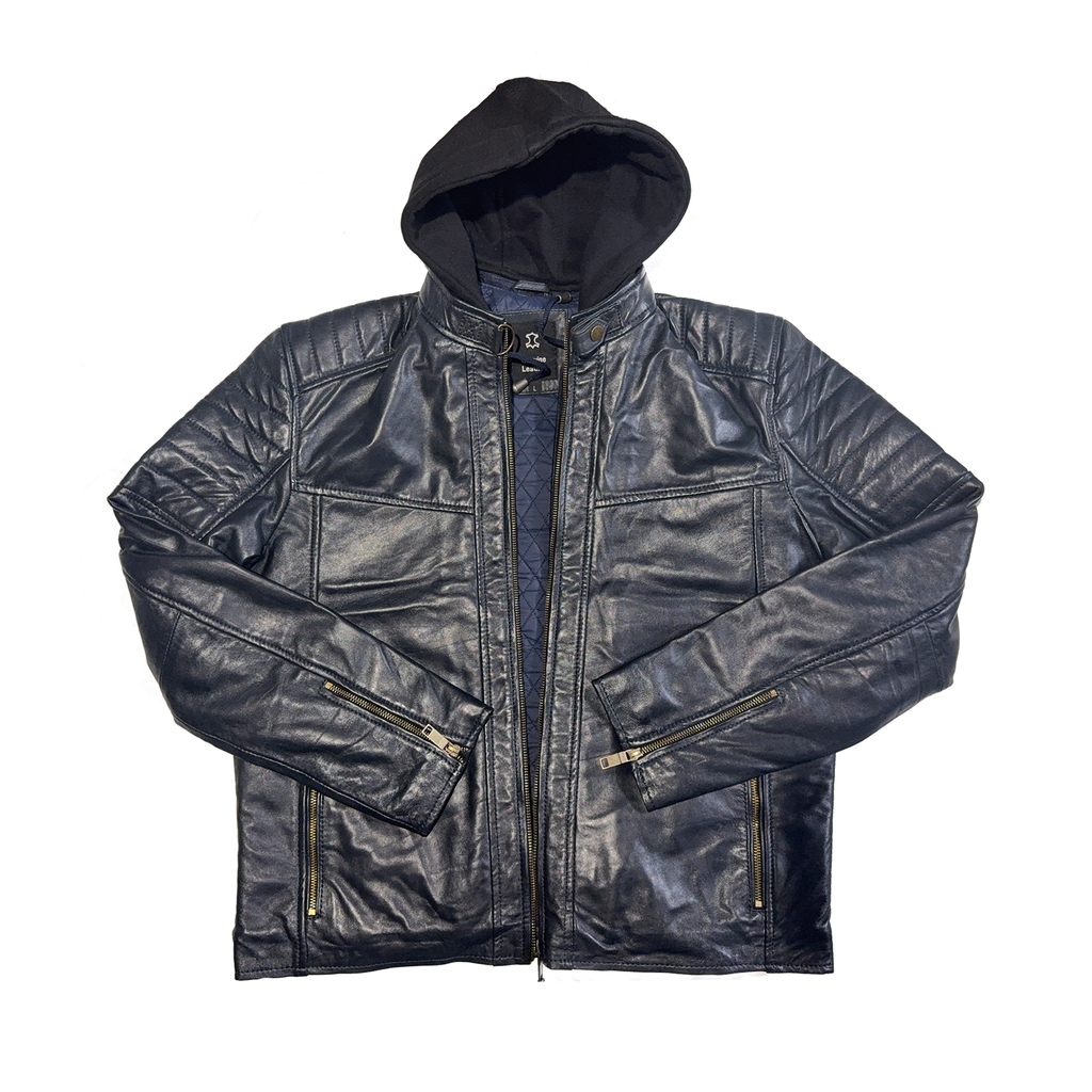 Hooded Quilted Moto Leather Jacket