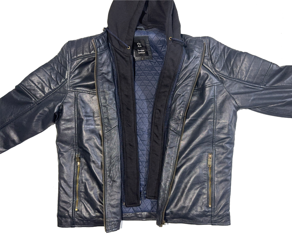 Hooded Quilted Moto Leather Jacket