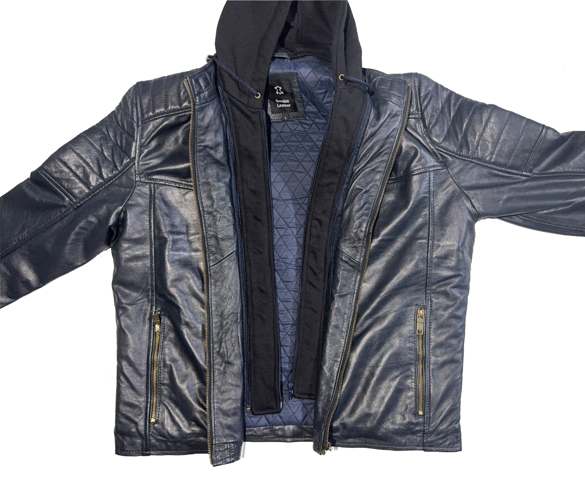 Hooded Quilted Moto Leather Jacket