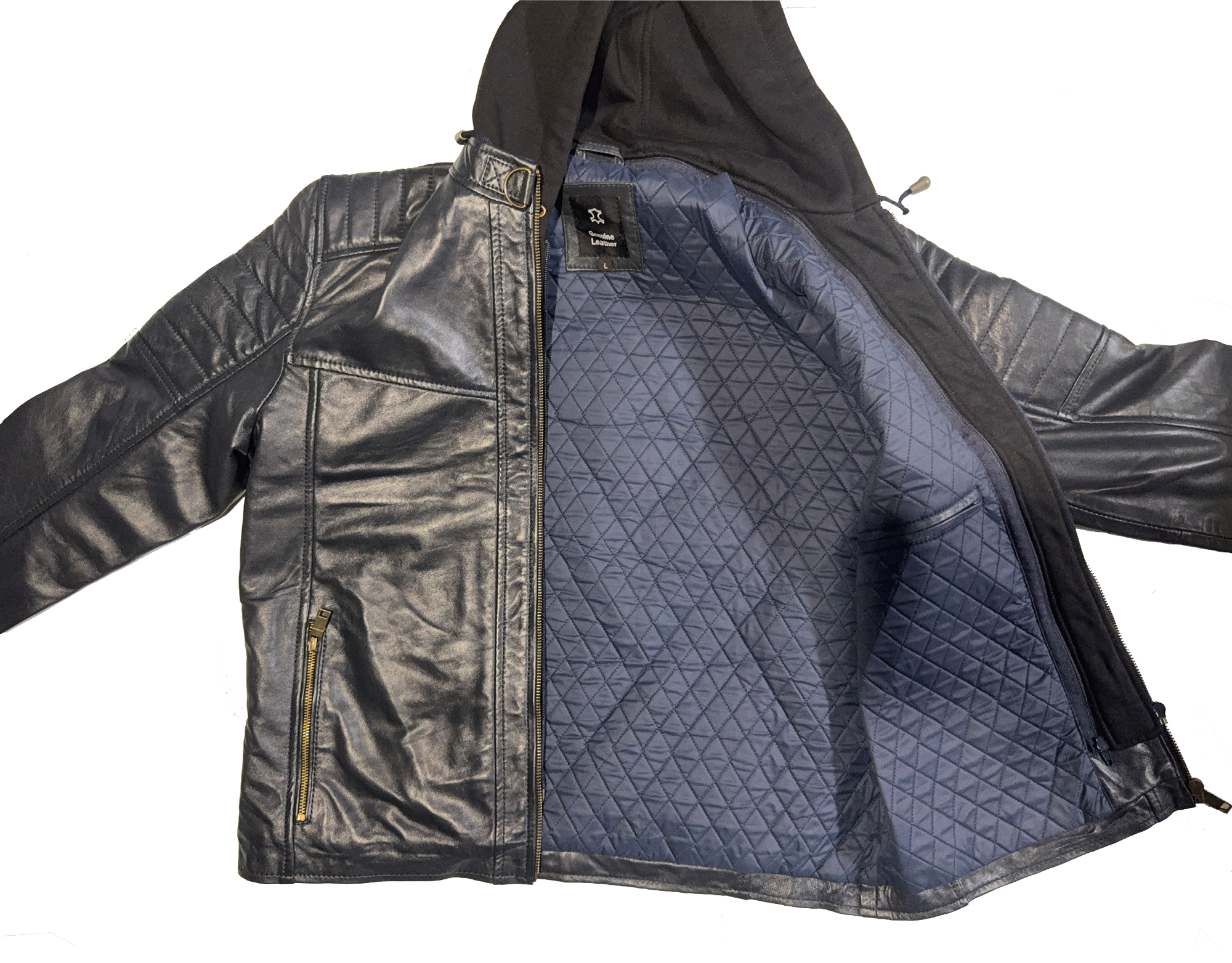 Hooded Quilted Moto Leather Jacket