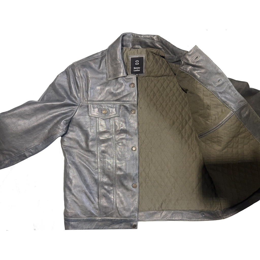 Leather Trucker Jacket with Quilted Lining
