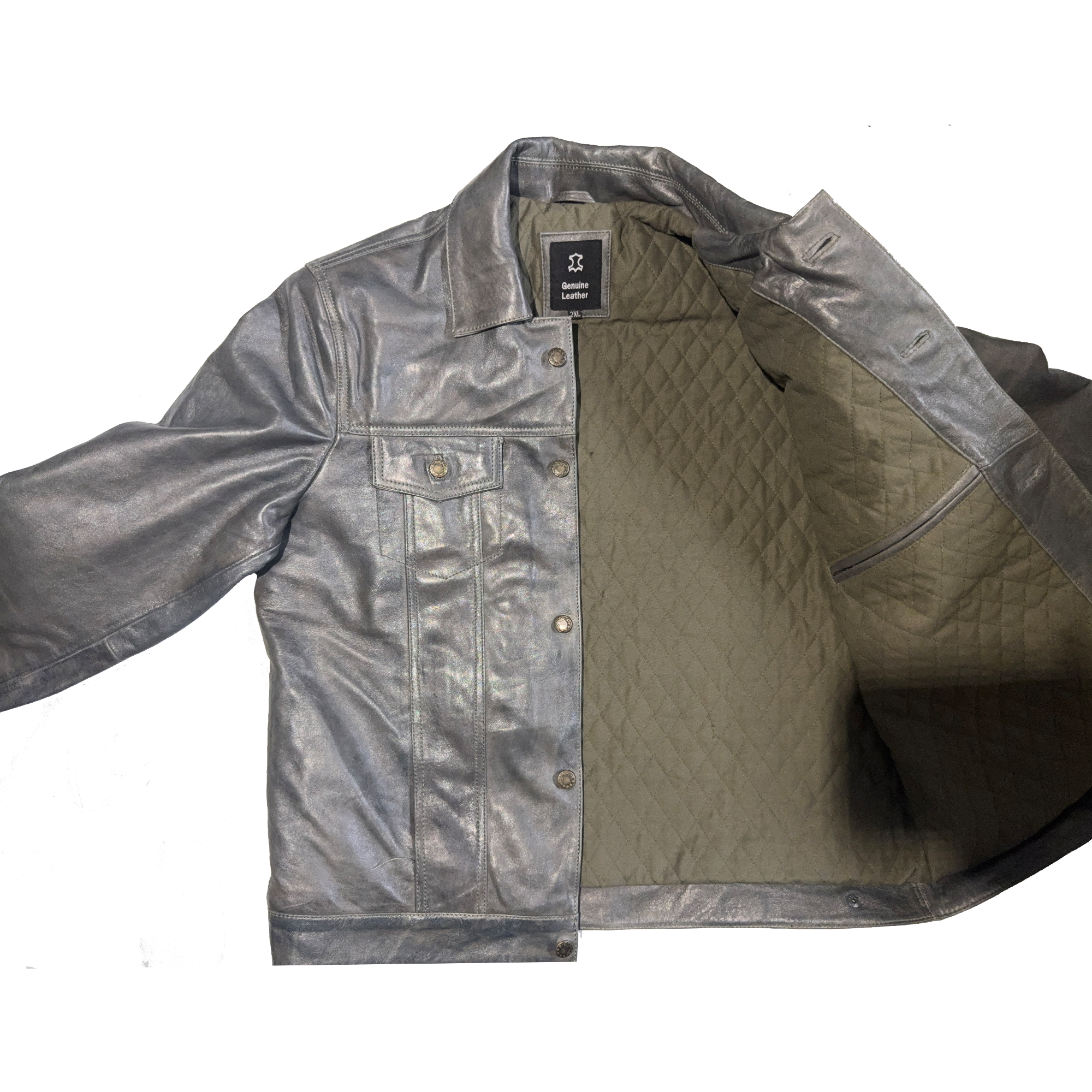 Leather Trucker Jacket with Quilted Lining
